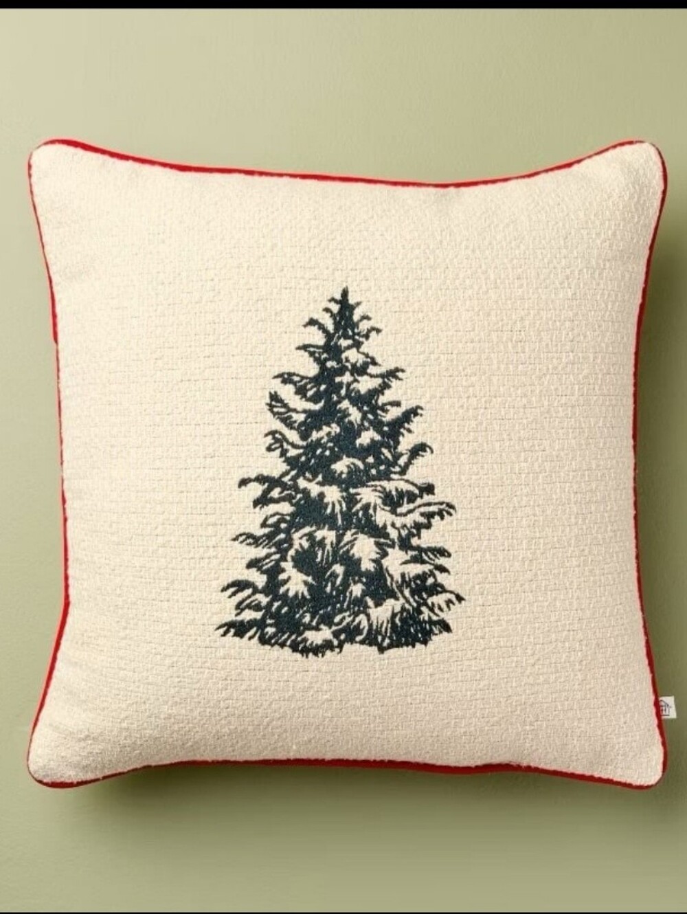 Hearth & Hand Magnolia 16" x 16" Tree Icon Throw Pillow Cream Red Edge